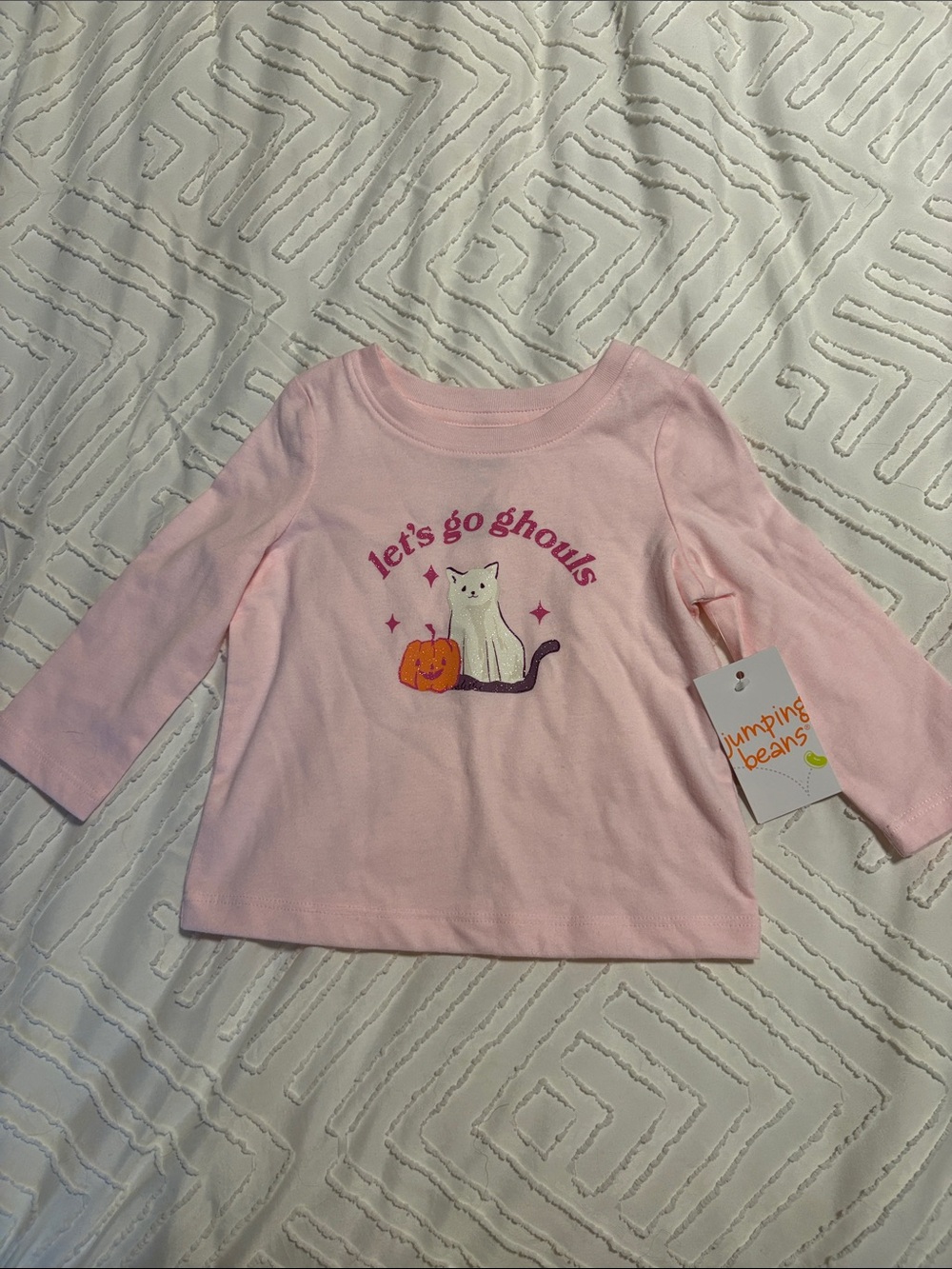 jumping beans Pink Long-Sleeve Top with Cat & Pumpkin Graphic